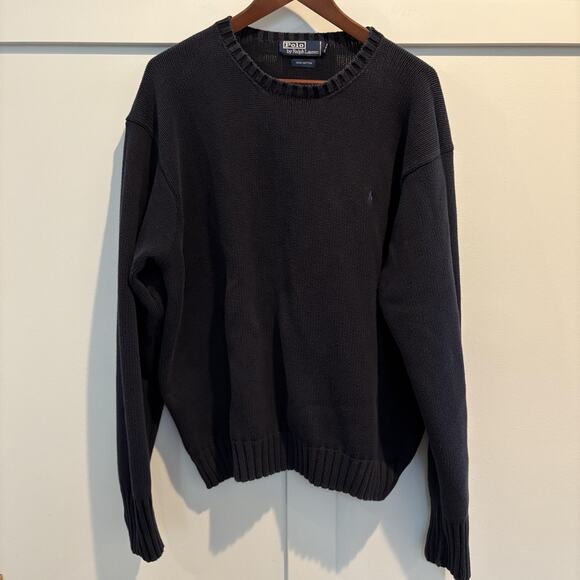 Polo Ralph Lauren Sweater Mens XL Navy Blue Pony Knit Crewneck Pullover - Picture 1 of 9